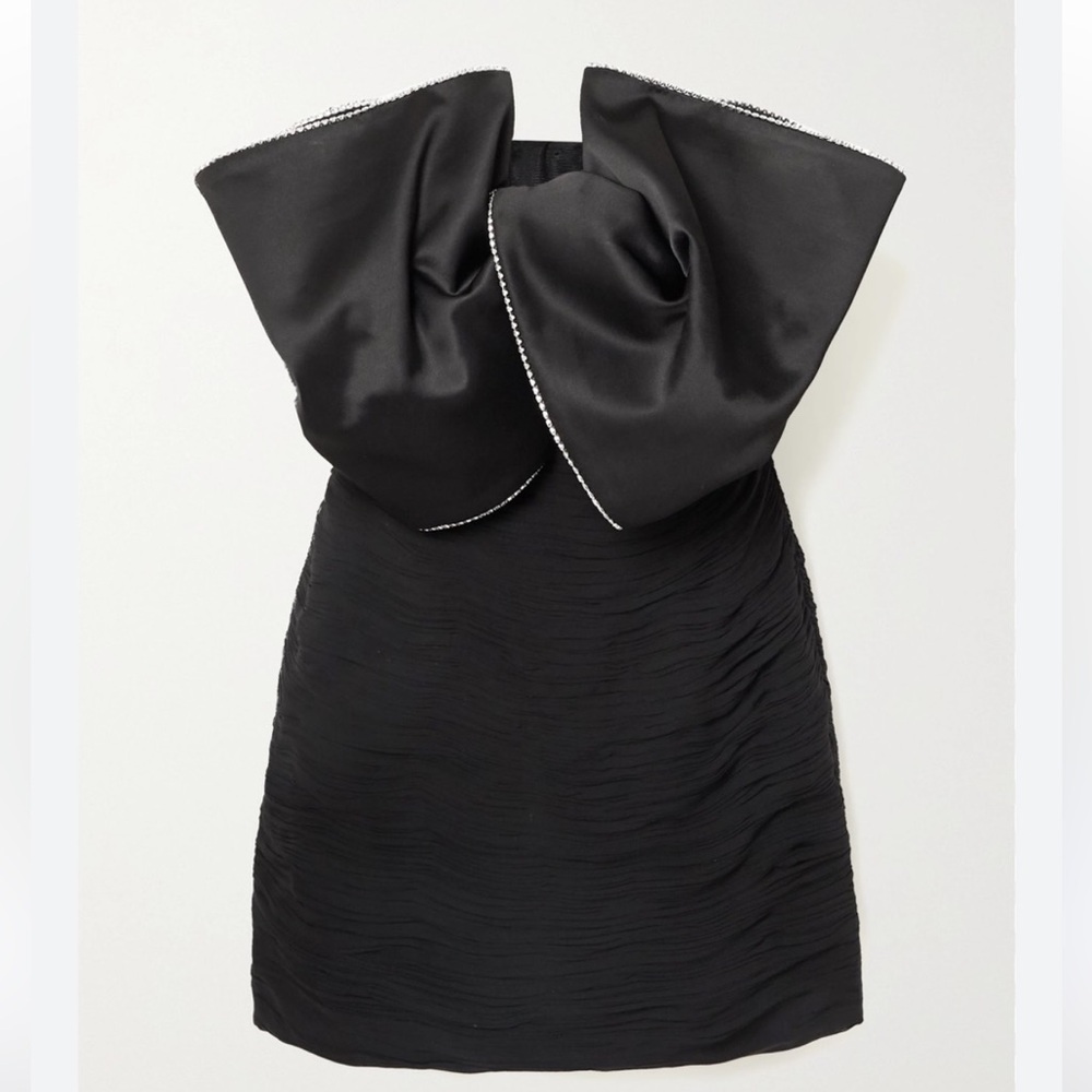 Magda Butrym black dress with ruffle bow and crystals